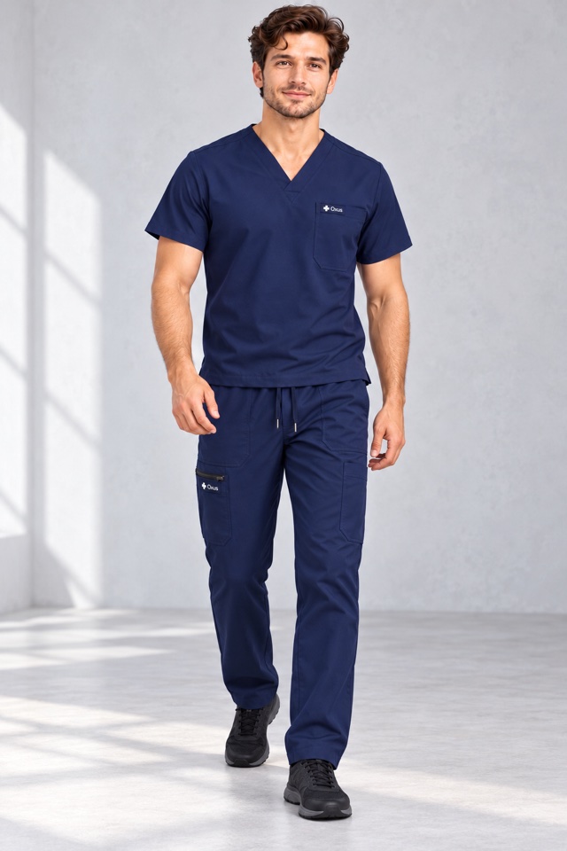 Men's Oxus Cargo Scrub Pant in Navy, Front